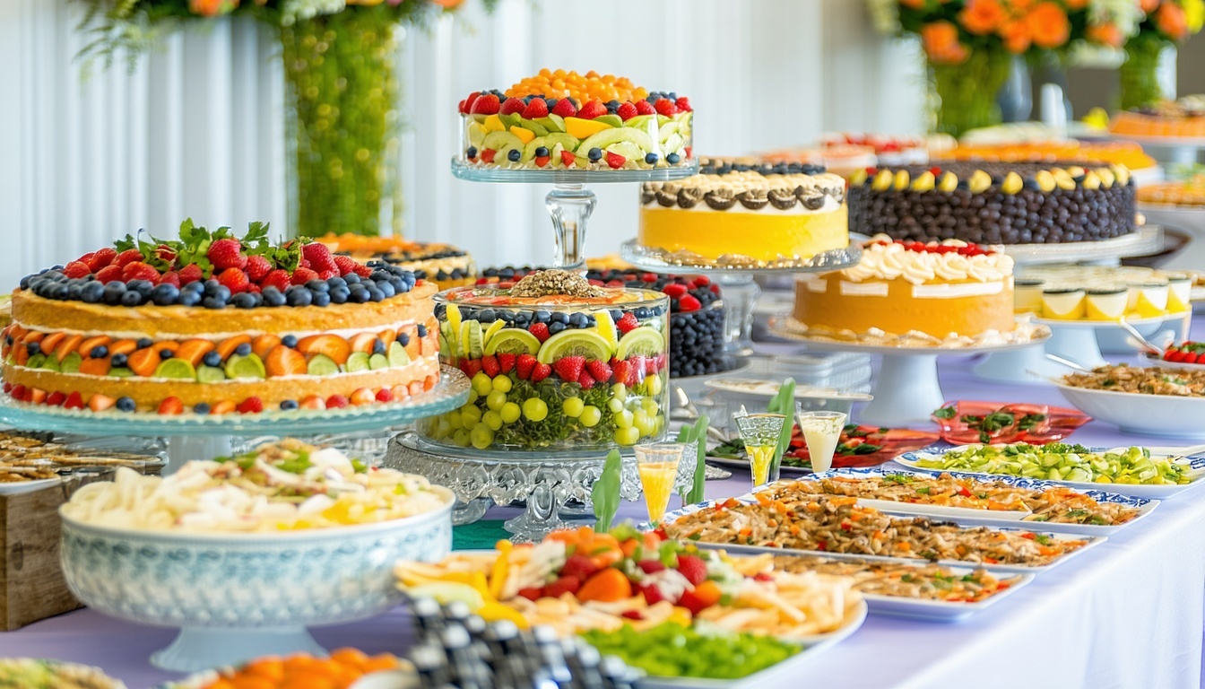 Beautifully decorated buffet table at a catered event