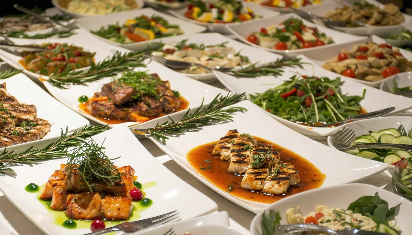 Freshly prepared seasonal dishes at a catered event